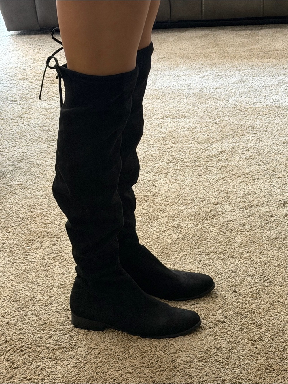 A New Day Black Faux Suede Over the Knee Boots Tie Back Size 10